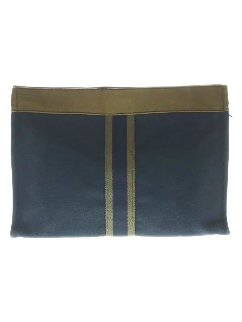 Hermes Fourre Tout Canvas Clutch Silver Khaki Navy